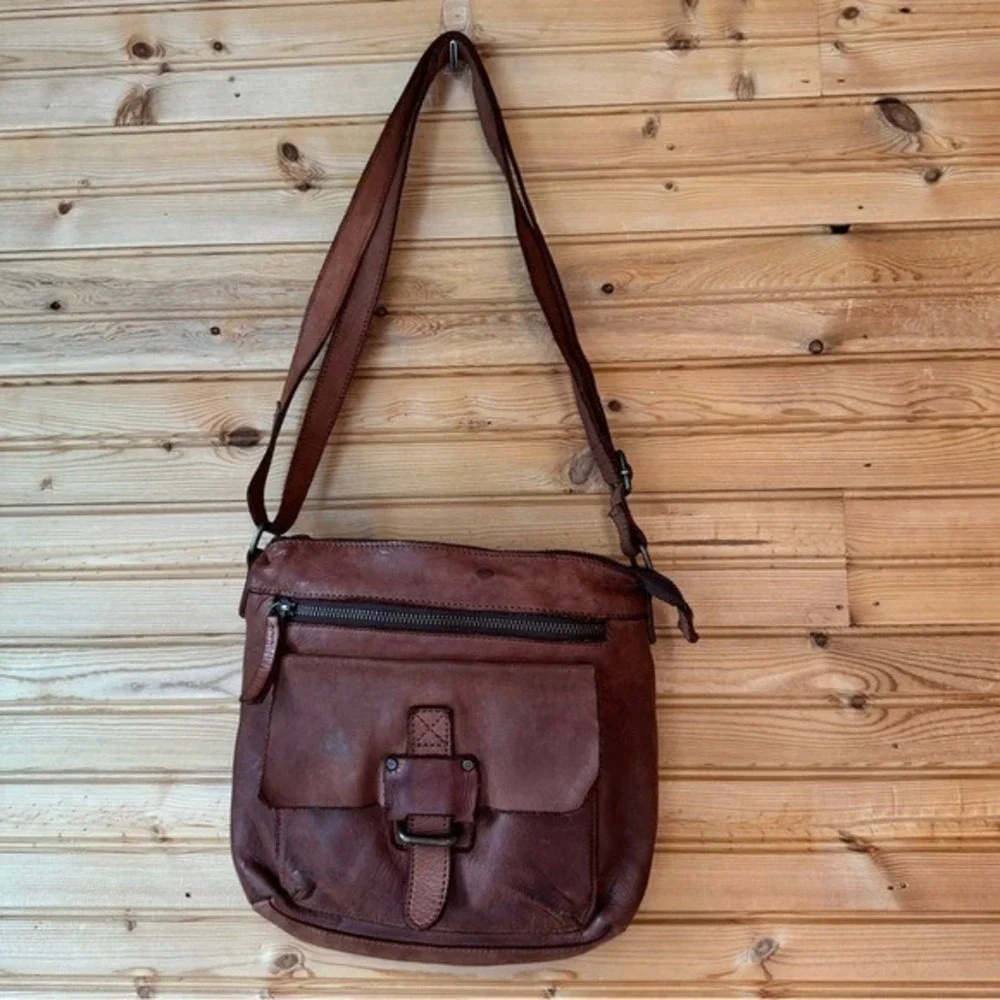 Harbour 2nd Messenger Bag Crossbody Distressed Cognac Leather Purse Straps